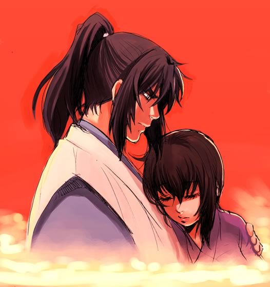 00s, 1boy, 1girl, basilisk_(manga), couple, death, closed_eyes, hetero