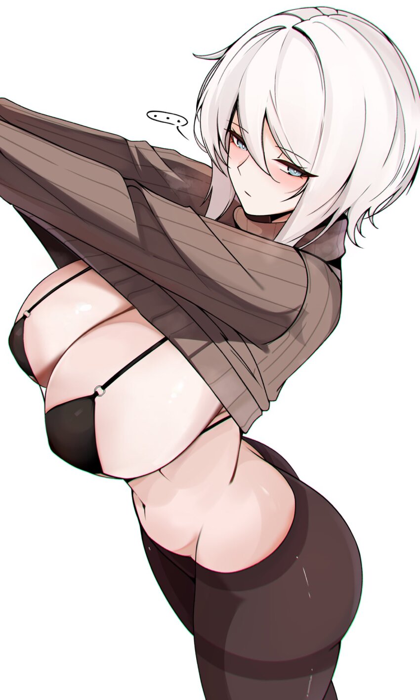 ..., blue_eyes, breasts, brown_pantyhose, faust_(project_moon), highres, large_breasts, limbus_company