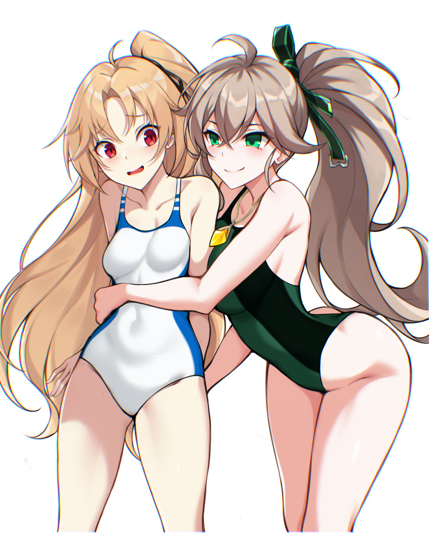 2girls, absurdres, alternate_costume, azur_lane, bare_shoulders, blonde_hair, blush, breasts