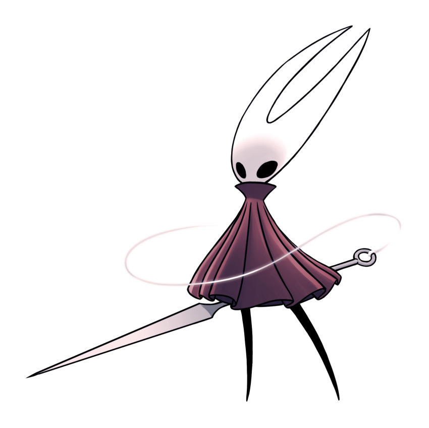 1girl, ari_gibson, black_skin, cloak, colored_skin, full_body, highres, holding, holding_weapon, hollow_eyes, hollow_knight, horned_mask, hornet_(hollow_knight), mask, needle_(hollow_knight), official_art, red_cloak, solo, standing, thread, transparent_background, weapon, white_mask