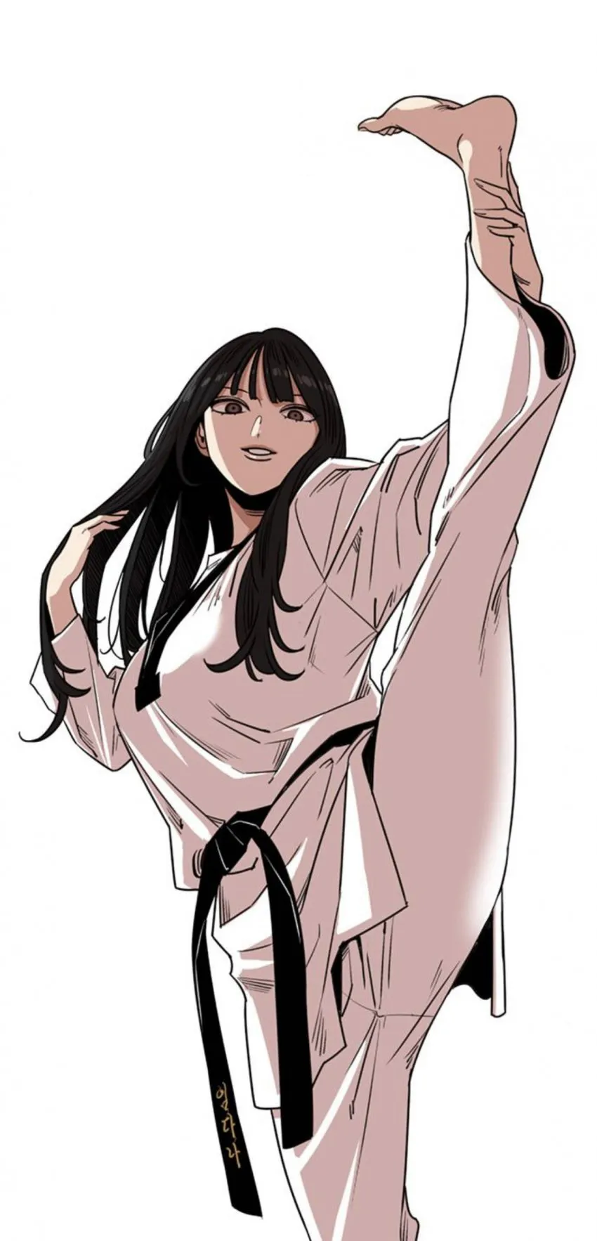 1girl, beautiful_gunbari, belt, black_belt, black_hair, dobok, highres, im-dana