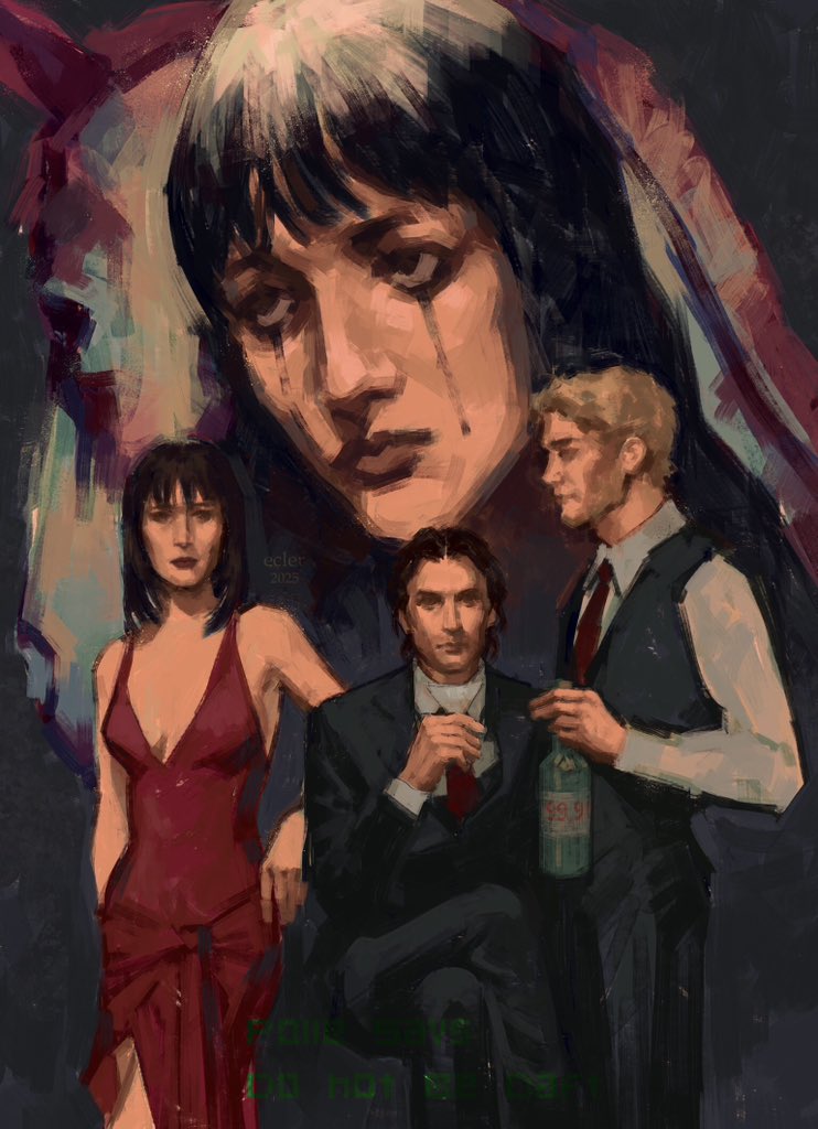 2boys, 2girls, alternate_costume, anya_(mouthwashing), beard, black_eyes, black_hair, black_suit