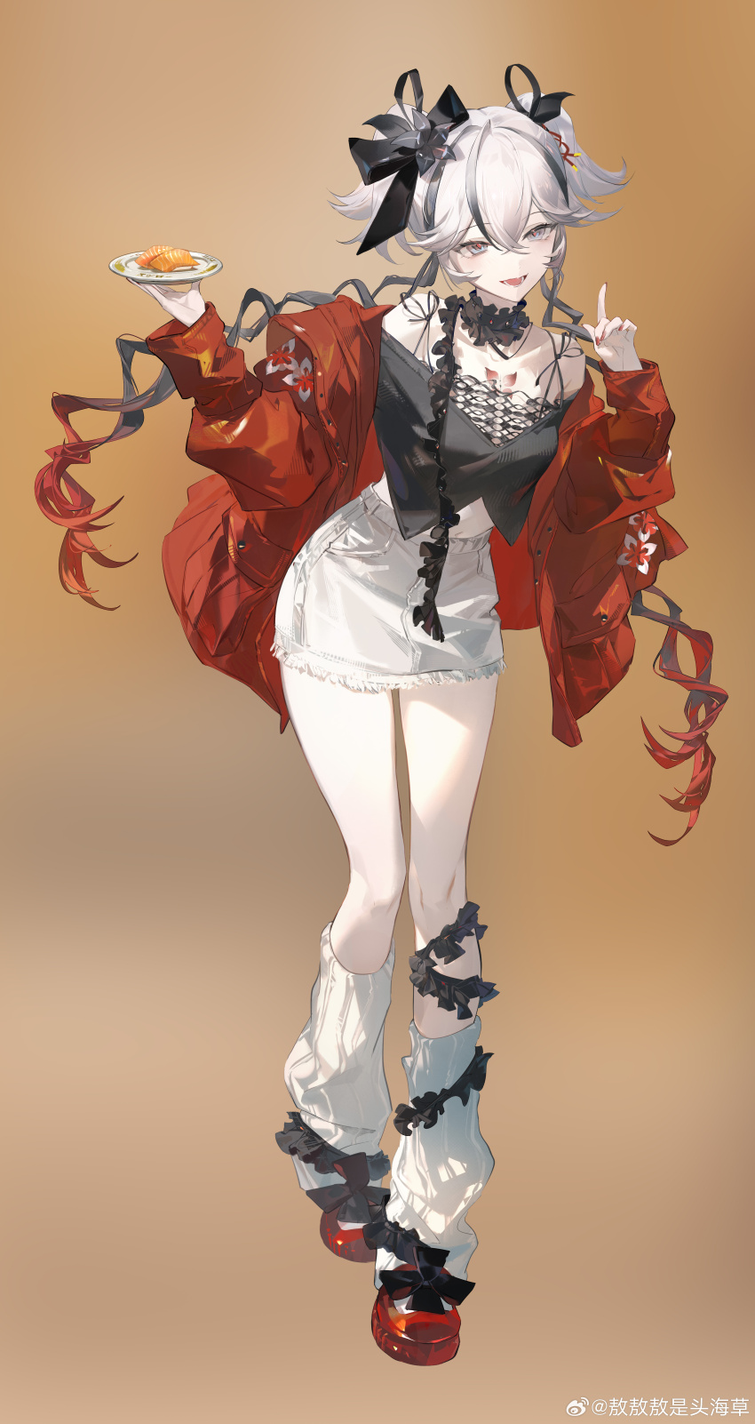 1girl, absurdres, aoseagrass, bare_shoulders, black_choker, black_shirt, blake_bloom_(wuthering_waves), breasts