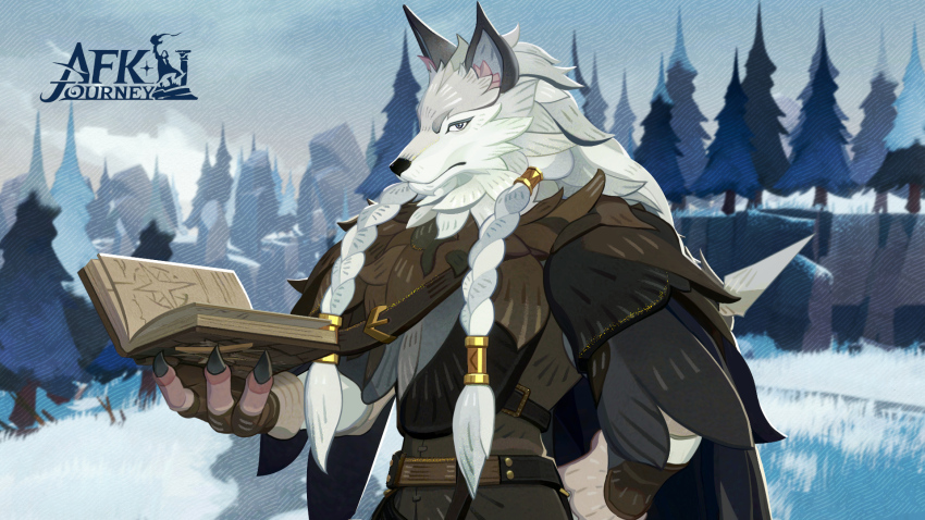 1boy, afk_(series), afk_journey, animal_ears, armor, belt, black_cape, book