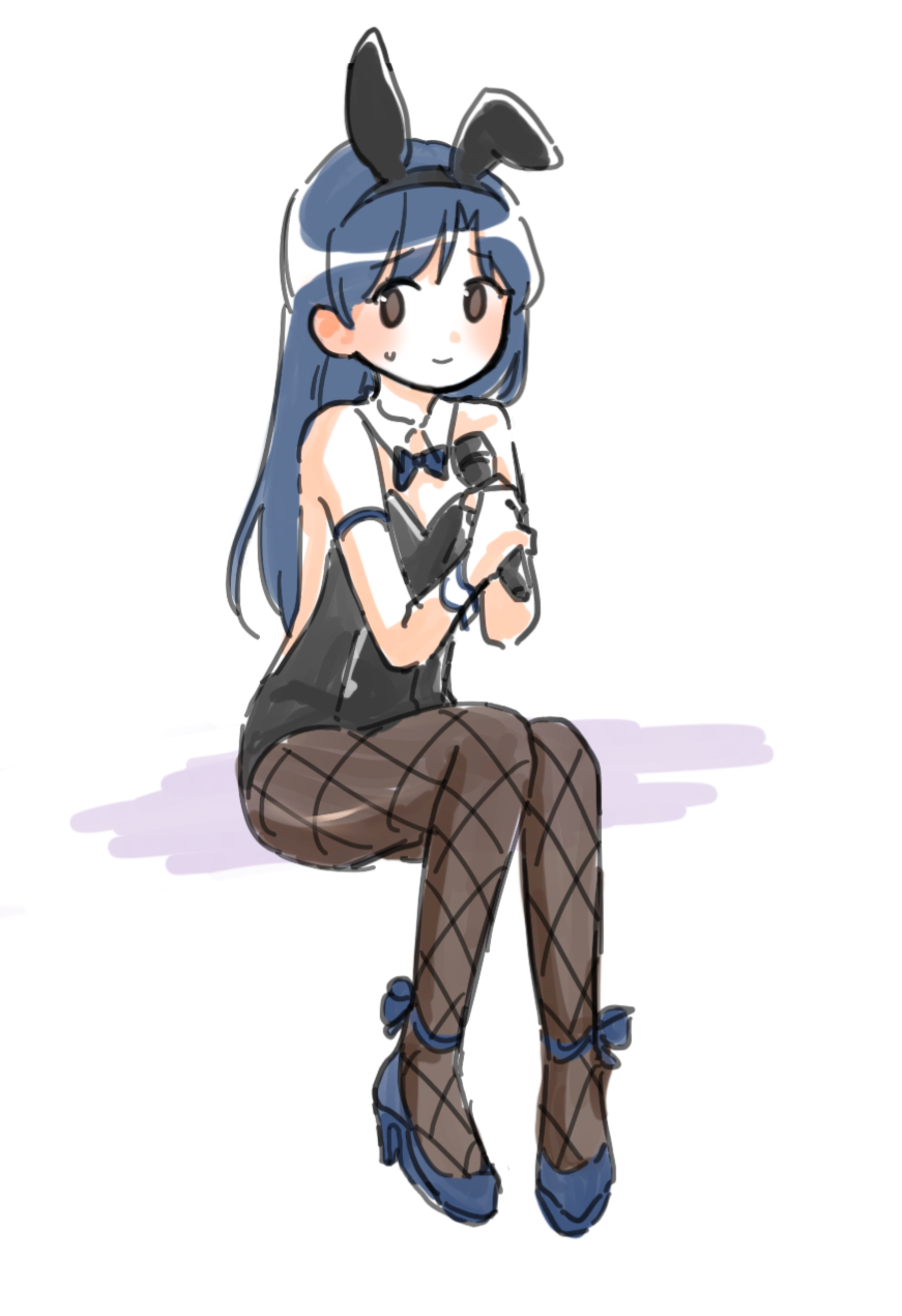1girl, animal_ear_hairband, animal_ears, archive_(user_ufsk2755), black_leotard, blue_hair, bow, bowtie