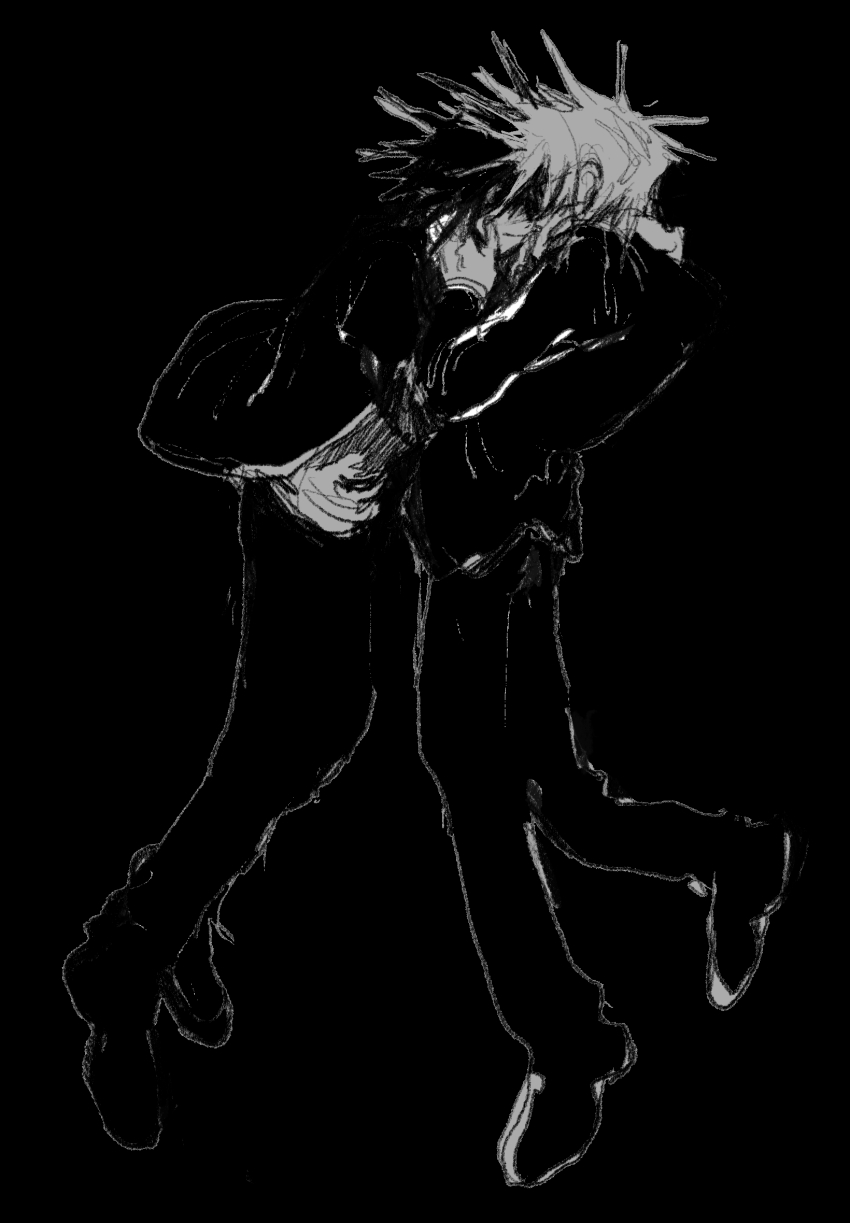 2boys, black_background, commentary_request, denpa_shougai, full_body, gakuran, hands_on_another's_face, highres