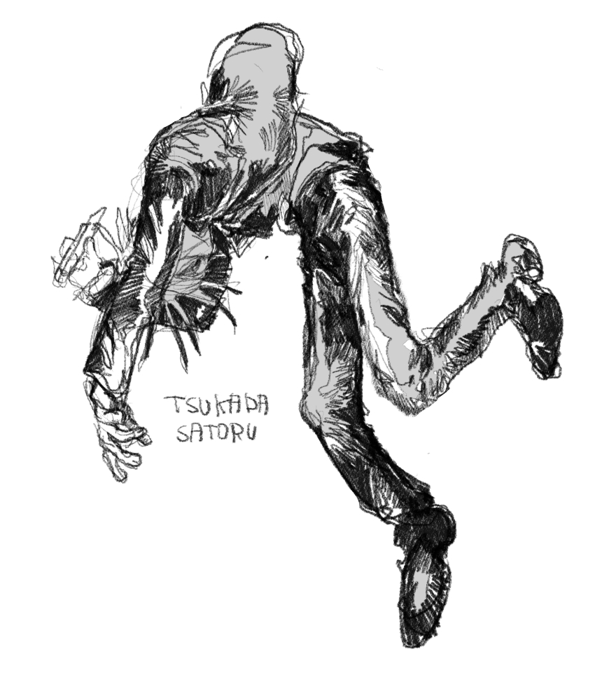 1boy, boxcutter, commentary_request, denpa_shougai, full_body, gakuran, greyscale, highres