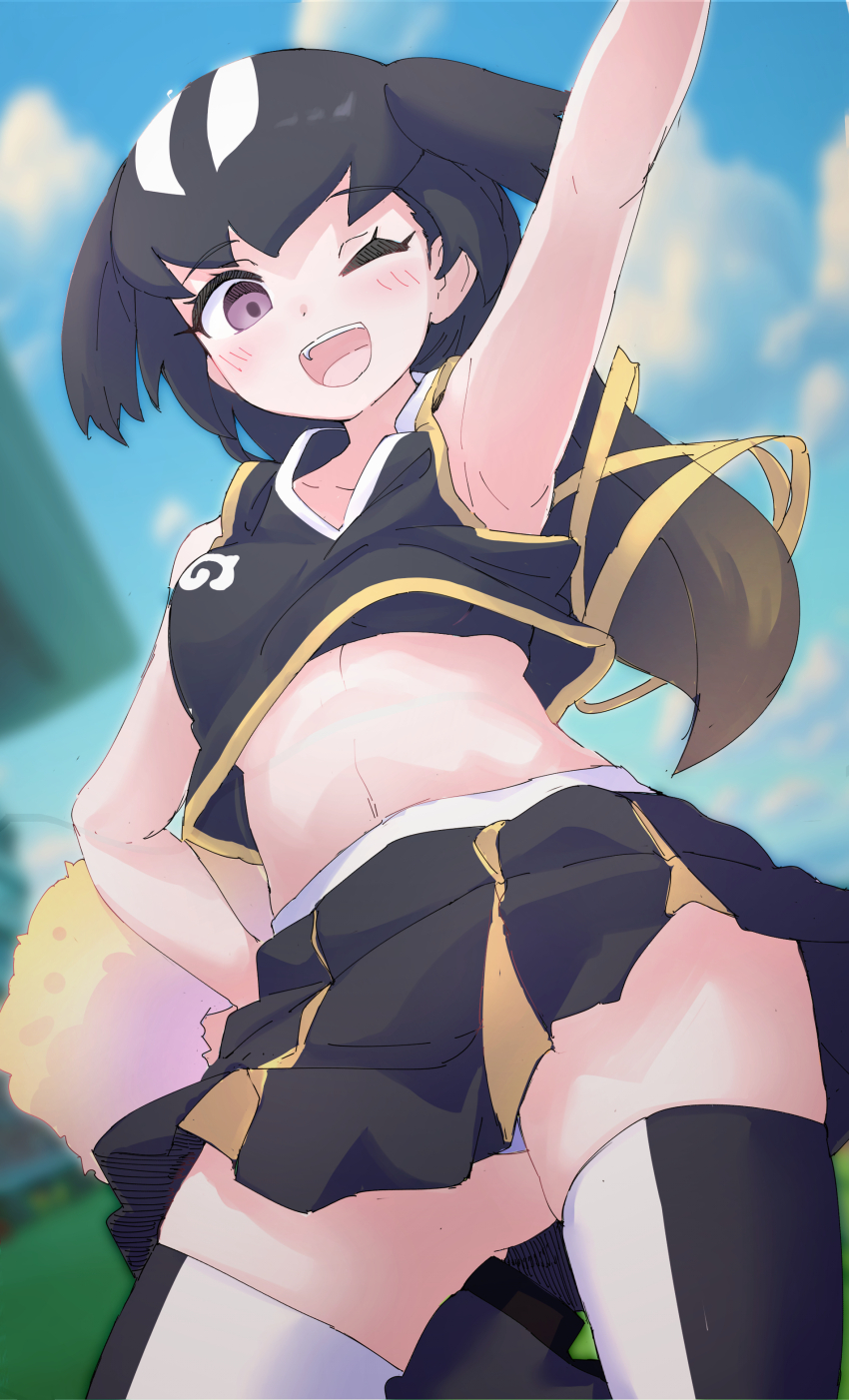 1girl, absurdres, alternate_costume, bird_girl, bird_wings, black_hair, black_shirt, black_skirt