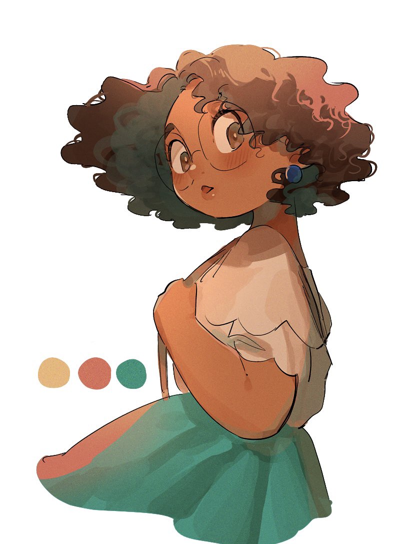 1girl, arepa, brown_eyes, brown_hair, colombian_clothes, commentary_request, curly_hair, dark-skinned_female