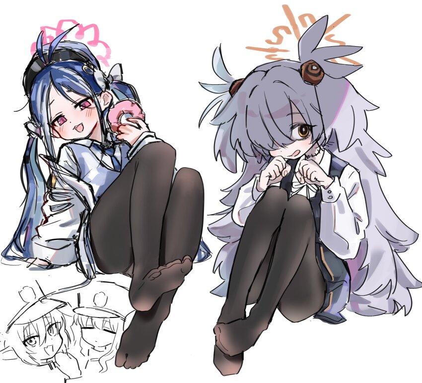 4girls, :3, absurdres, antenna_hair, bags_under_eyes, black_leggings, black_pantyhose, blue_archive