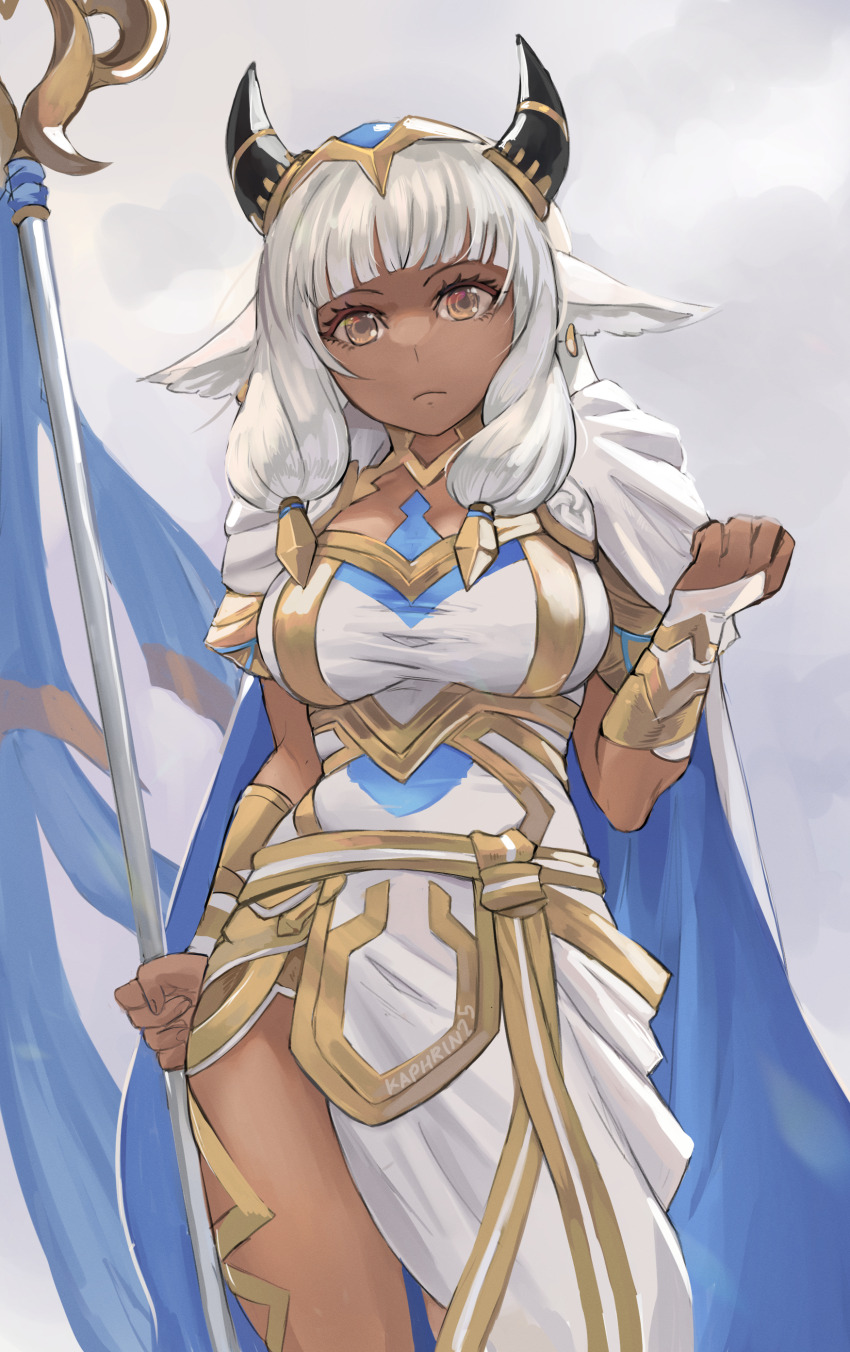 1girl, absurdres, animal_ears, ash_(borrowed_power)_(fire_emblem), ash_(fire_emblem), black_horns, blue_cape, cape