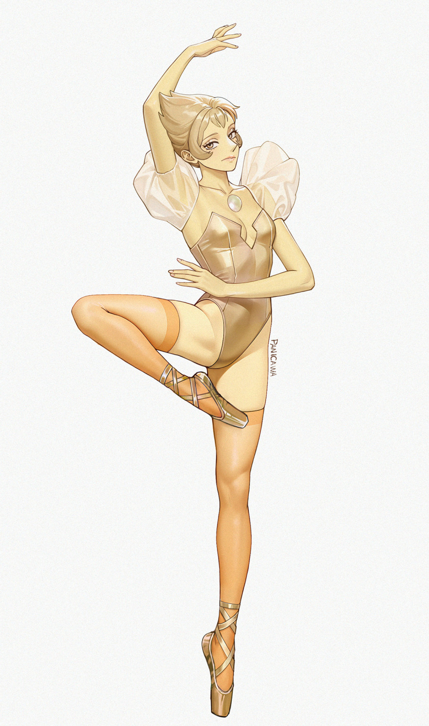 adelheid_(moschiola), ballerina, ballet, ballet_slippers, blonde_hair, colored_skin, en_pointe, gem