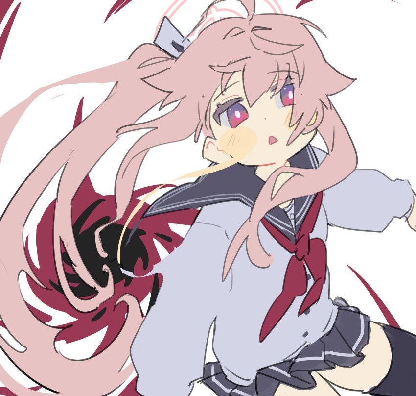 1girl, ahoge, black_hole, black_sailor_collar, black_skirt, blue_archive, blush, cowboy_shot