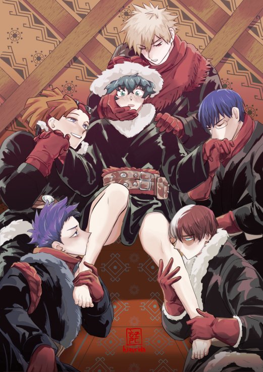 bakudeku, bakugou_katsuki, bare_legs, barefoot, blonde_hair, blue_hair, blush, boku_no_hero_academia