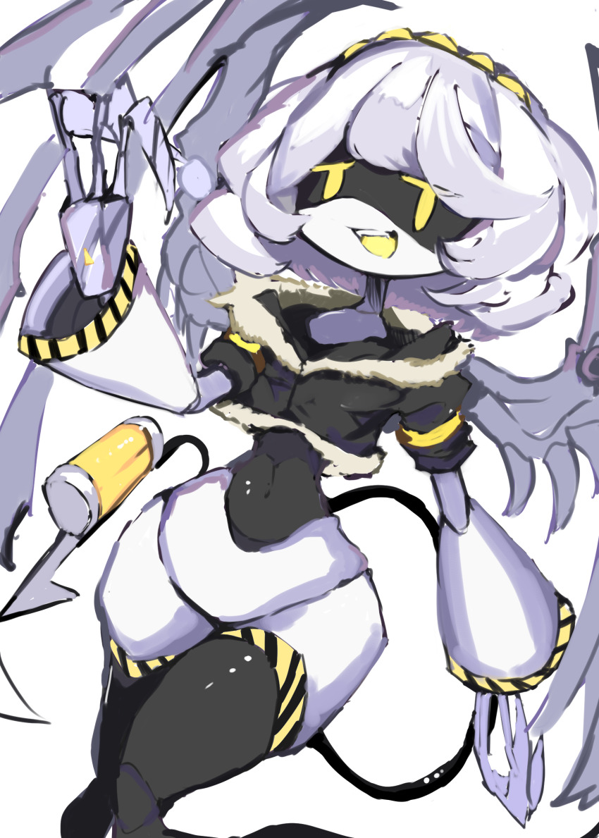 100maru, 1girl, android, claws, colored_tongue, cropped_jacket, fangs, fur_collar