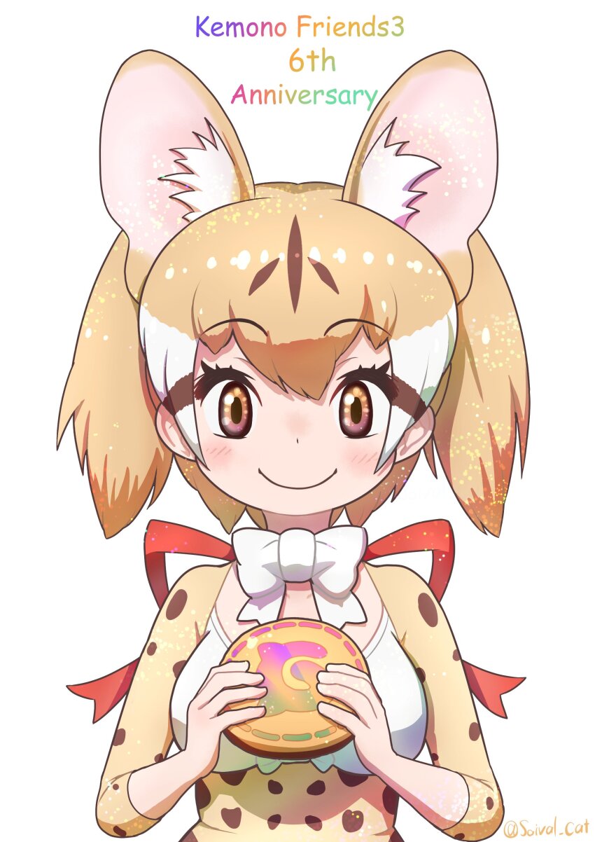 1girl, absurdres, animal_ears, anniversary, bow, bowtie, brown_eyes, brown_hair