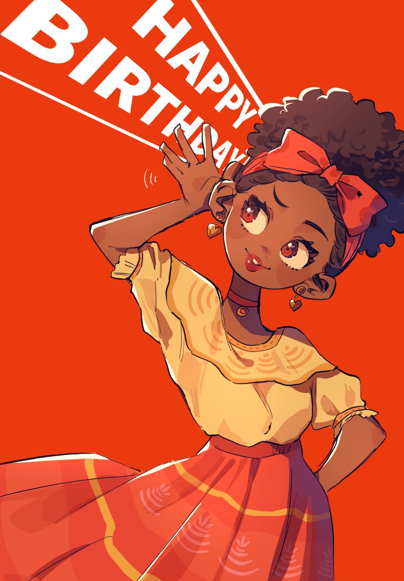 1girl, afro, arepa, bow, brown_eyes, brown_hair, choker, colombian_clothes