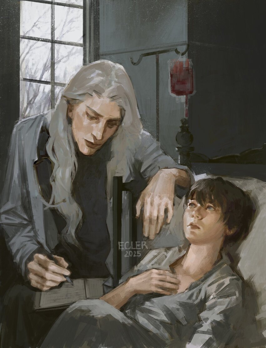 2boys, bare_tree, bed, black_hair, blue_eyes, ciel_phantomhive, cowboy_shot, ecler_ecler