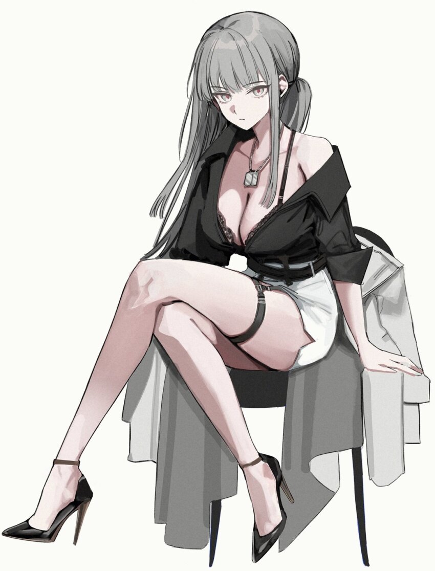 1girl, alternate_costume, bare_shoulders, black_bra, black_jacket, black_shoes, black_survival, bra