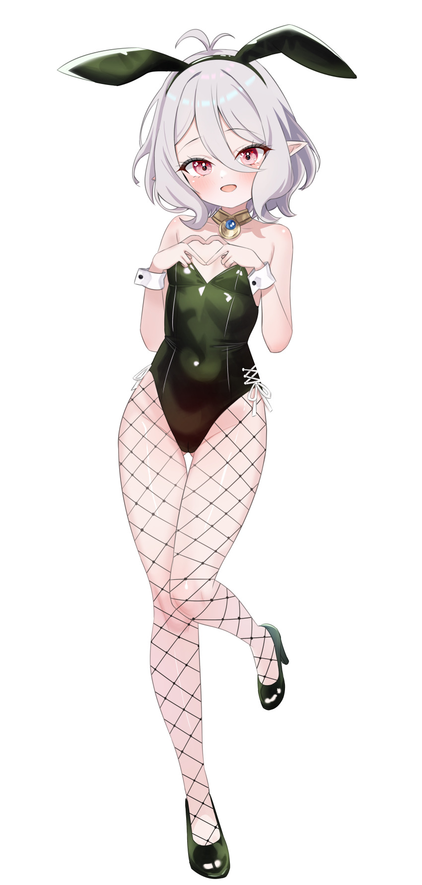 1girl, absurdres, animal_ears, breasts, commentary, covered_navel, fella_(vpffk0731), fishnet_pantyhose