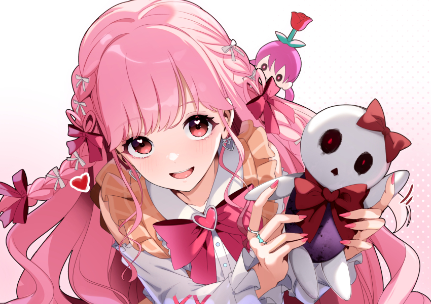 1girl, :d, aikatsu!_(series), aikatsu_academy!, bow, braid, brooch, commentary_request