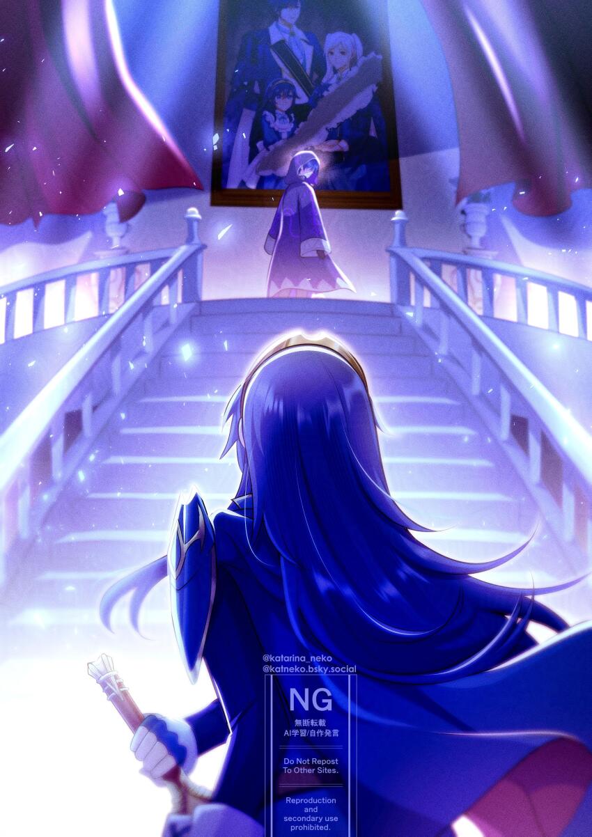 1boy, 1girl, absurdres, artist_name, black_robe, blue_hair, bluesky_username, brother_and_sister