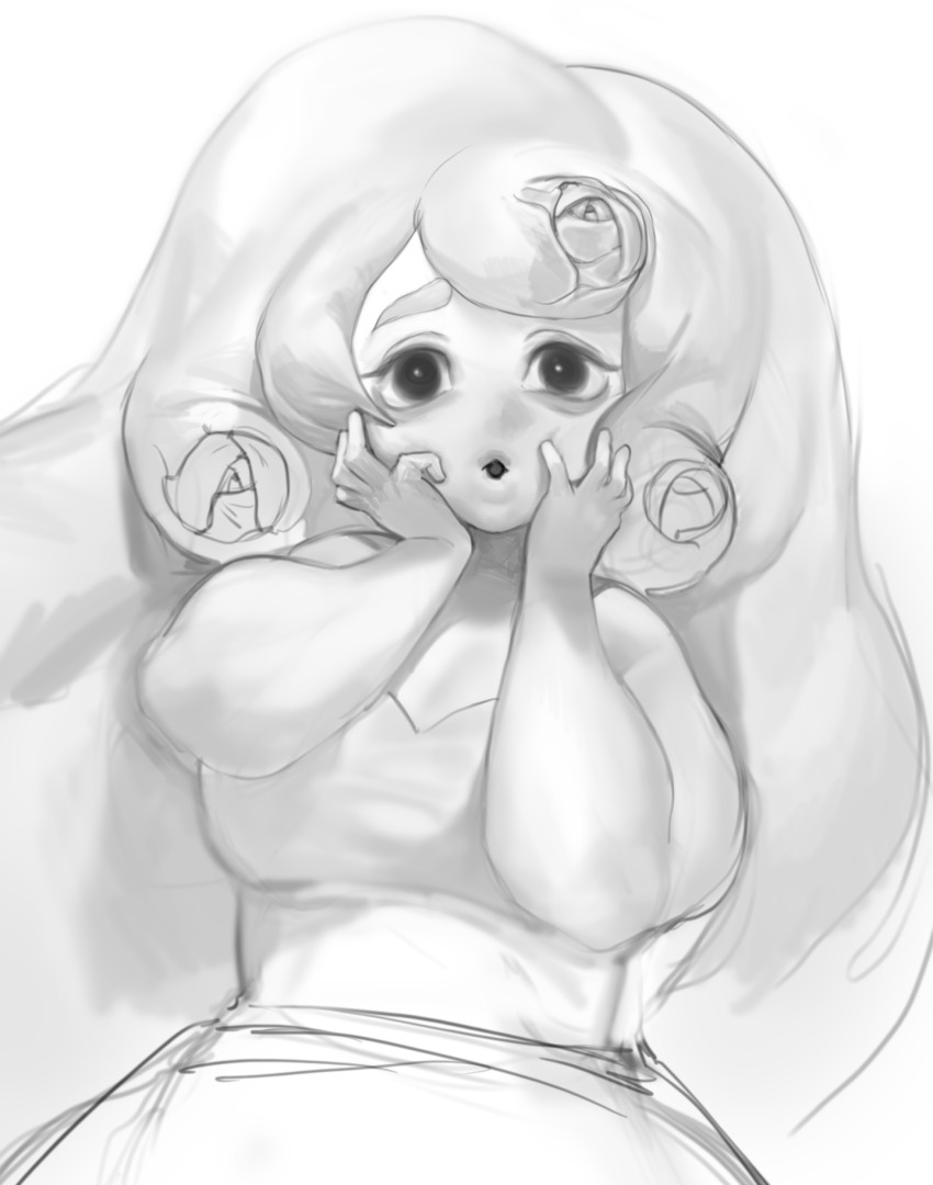 1girl, aegyo_sal, animification, breasts, dress, gem_(steven_universe), highres, long_hair