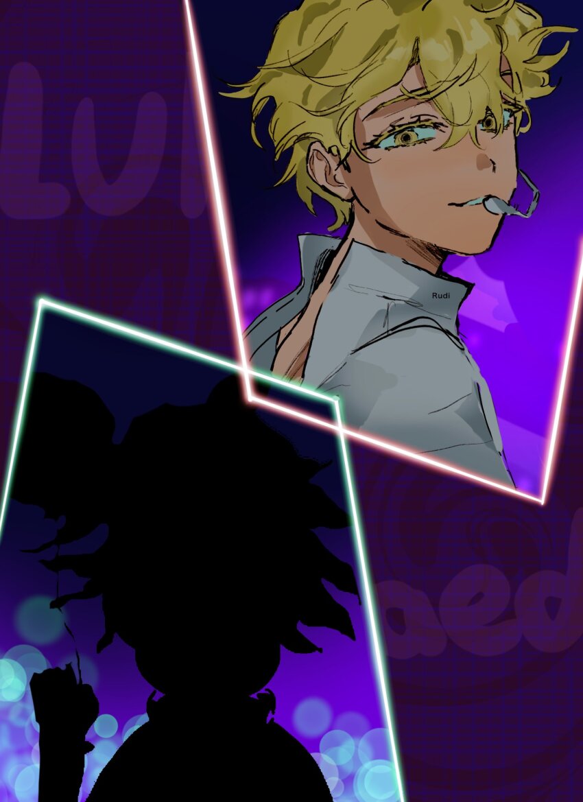 alien_stage, artist_name, balloon, blonde_hair, colored_eyelashes, commentary, danganronpa_(series), headset