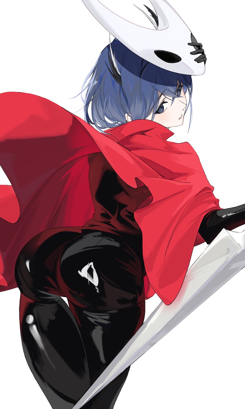 1girl, absurdres, adesu_(gekkahyouzin), arknights, ass, black_bodysuit, blue_eyes, blue_hair