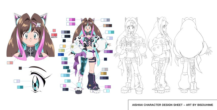 absurdres, aishii_ai, animal_ears, aqua_eyes, aqua_hair, artist_name, bisouhime, brown_hair