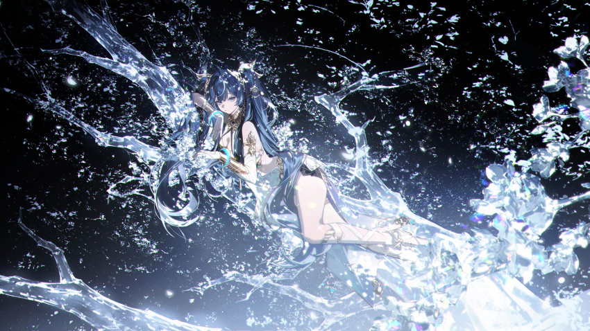 1girl, absurdres, ahoge, ancient_greek_clothes, armlet, bare_shoulders, black_skirt, blue_eyes