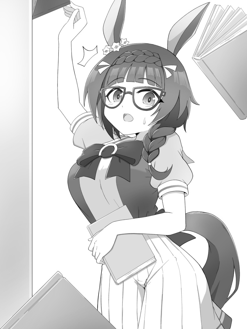 1girl, absurdres, animal_ears, azusa_(azusa0325), book, braid, breasts, commentary_request