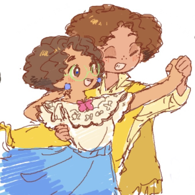 1boy, 1girl, afro, brown_eyes, brown_hair, camilo_madrigal, colombian_clothes, curly_hair