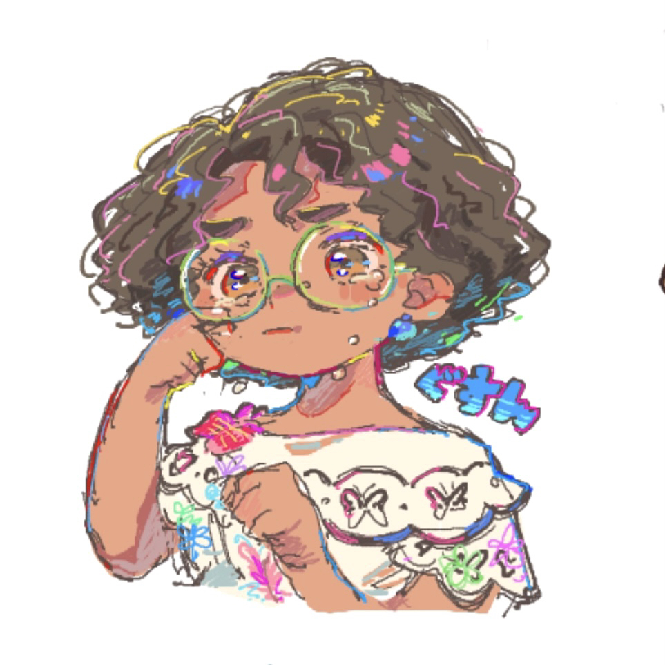 1girl, animification, arepa, back, brown_eyes, brown_hair, colombian_clothes, curly_hair