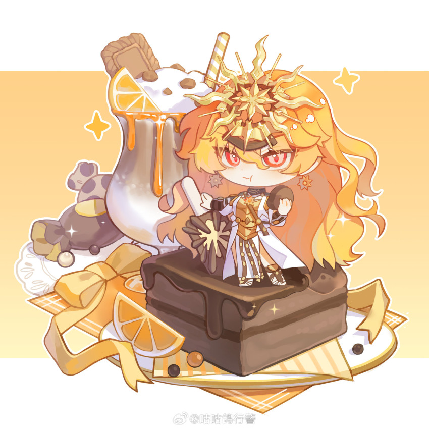 1girl, armor, augusta_(wuthering_waves), border, breastplate, candy_wrapper, chibi, chibi_only