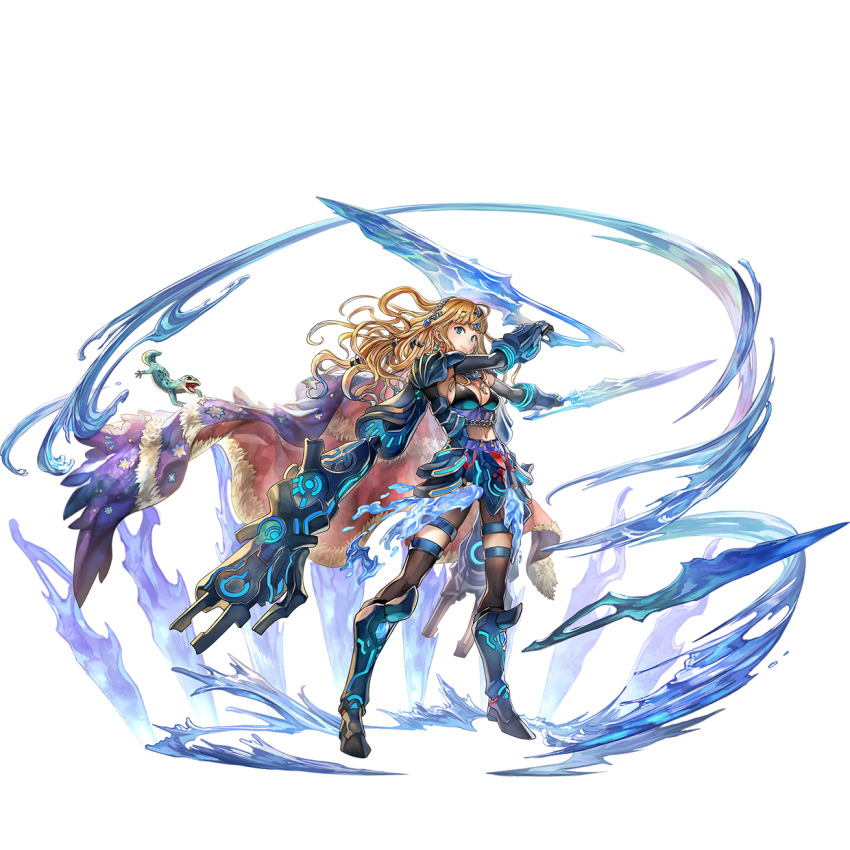 1girl, another_eden, another_eden_art_team, armor, bikini, bikini_armor, black_bikini, black_thighhighs