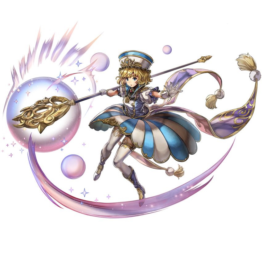 1girl, another_eden, another_eden_art_team, blonde_hair, blue_eyes, blue_sailor_collar, boots, breasts