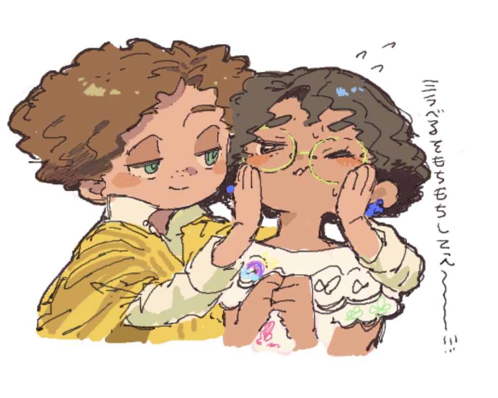 1boy, 1girl, afro, brown_eyes, brown_hair, camilo_madrigal, colombian_clothes, curly_hair