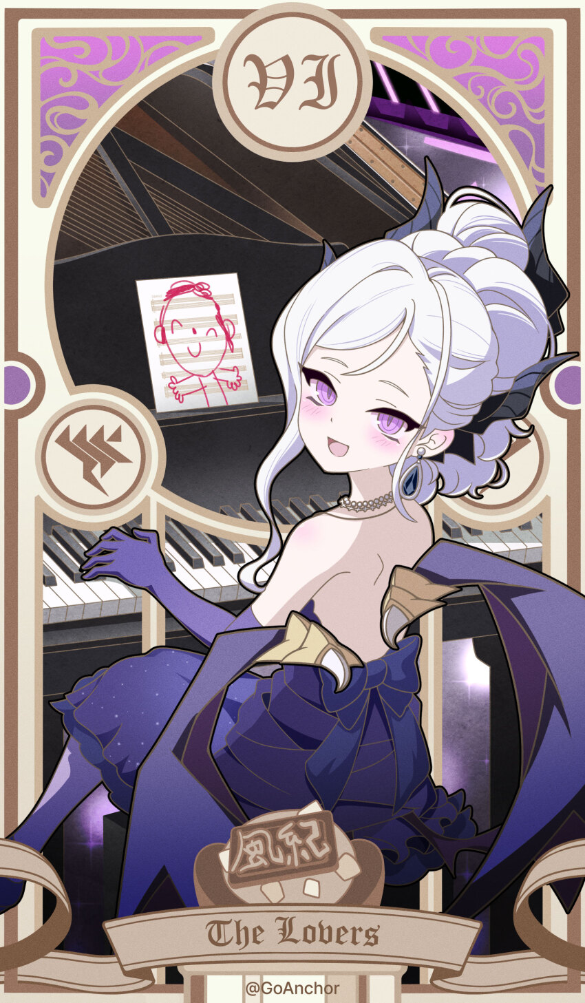 absurdres, blue_archive, demon_girl, demon_horns, demon_wings, doodle_sensei_(blue_archive), dress, gloves