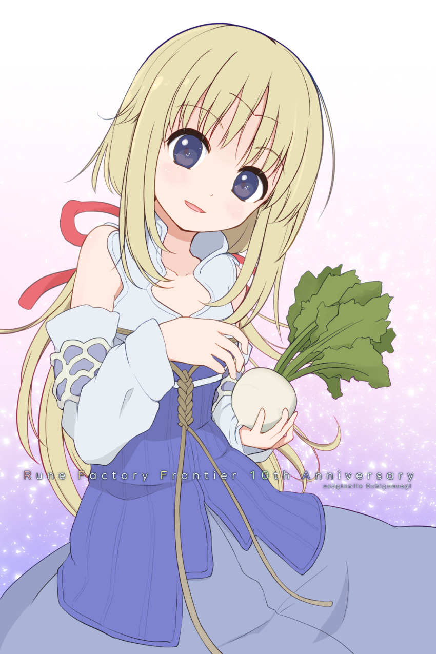 1girl, anniversary, blue_dress, blue_eyes, collarbone, dress, echigousagi, food