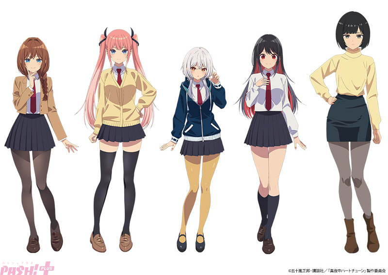 5girls, andou_lemon, black_eyes, black_hair, black_pantyhose, black_ribbon, black_shoes, black_skirt
