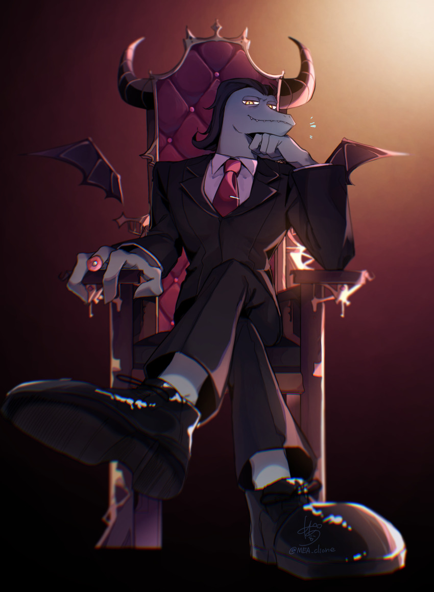 absurdres, chair, evil_smile, formal_clothes, full_body, furry, furry_male, highres