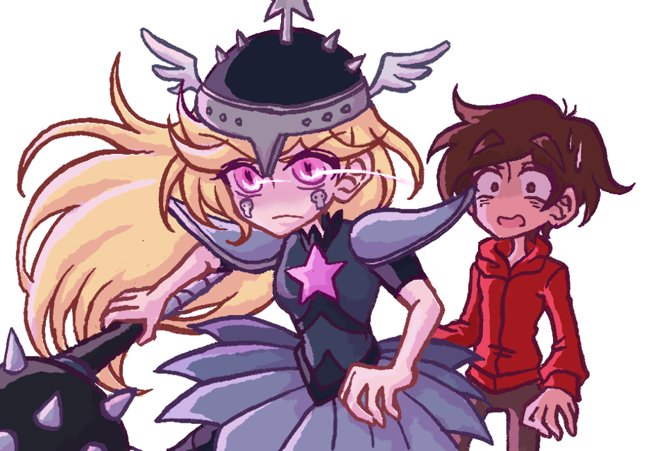 1boy, 1girl, armor, blonde_hair, brown_hair, facial_mark, helmet, hood