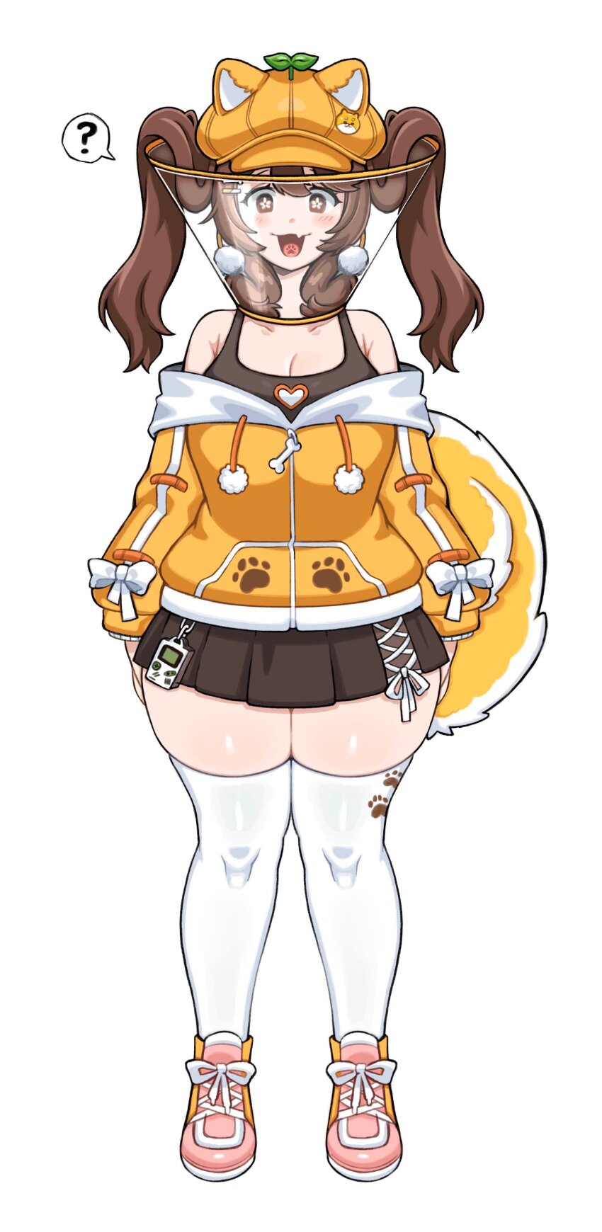 1girl, ?, absurdres, aki_orange, animal_ears, blush, breasts, bright_pupils