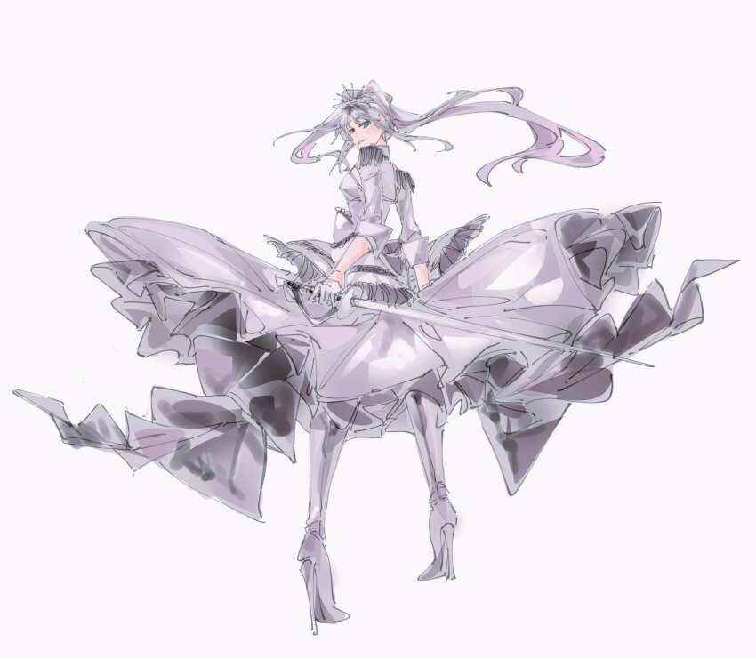 1girl, boots, breasts, date_a_live, dress, from_behind, hachi_shoku_mare, high_heel_boots