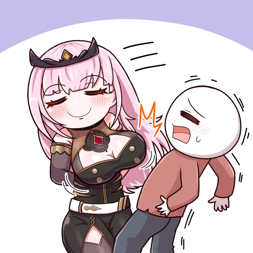 1boy, 1girl, blush, breasts, cleavage, closed_eyes, cocoakochan, highres