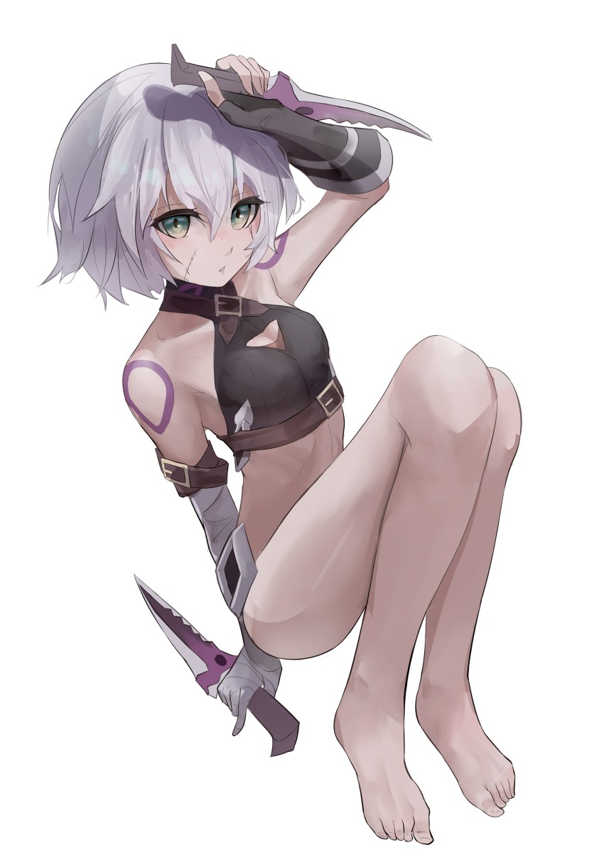 1girl, absurdres, arm_belt, arm_strap, arm_up, bandaged_arm, bandages, bare_legs