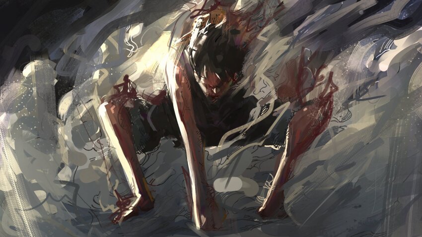 1boy, black_hair, commentary, english_commentary, gear_second, hat, highres, incoming_attack