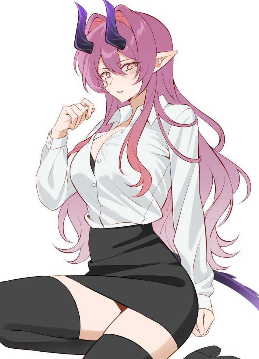 1girl, amo20839453, arknights, ascalon_(arknights), black_skirt, black_thighhighs, buttons, collared_shirt