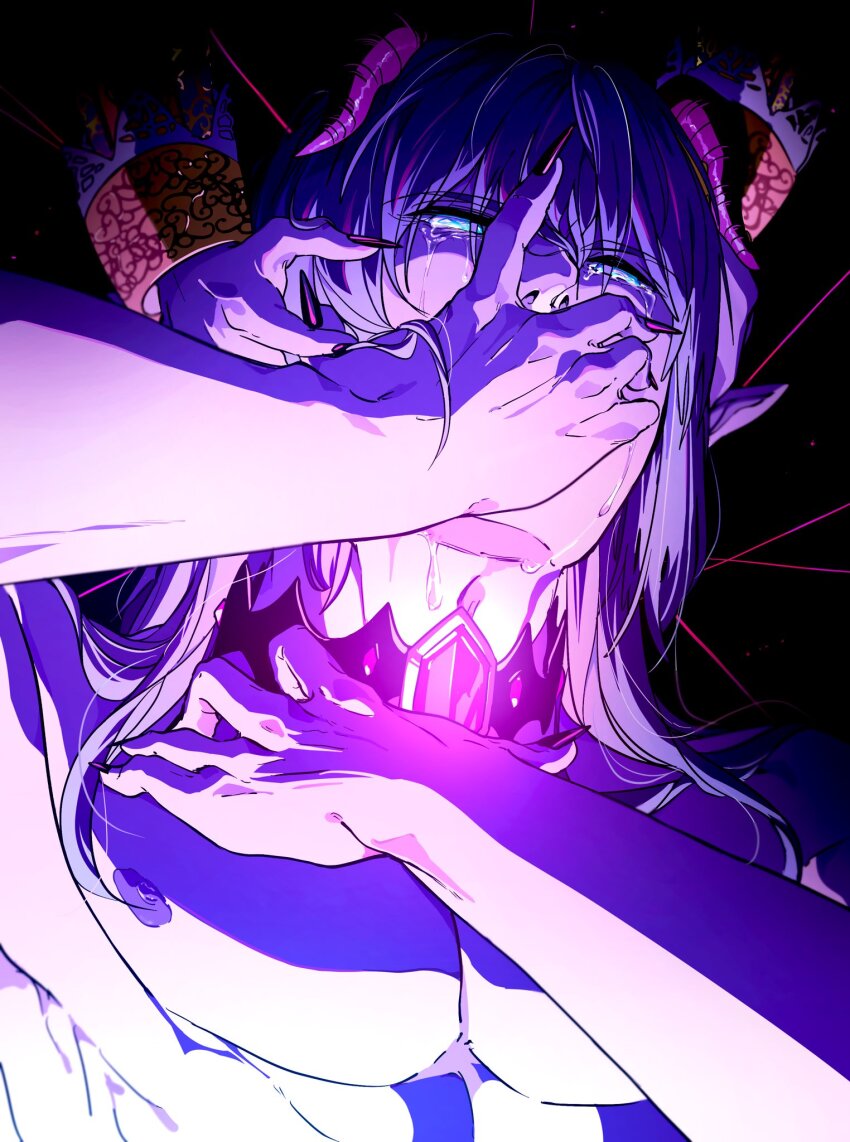 1boy, 1girl, azbar_(dragon_quest), black_background, black_nails, blonde_hair, blue_eyes, can't_choose_your_own_family